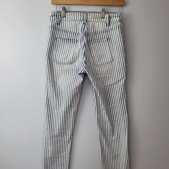 EUC Pilcro and the Letterpress Railroad White Blue Stripe Straight Jeans Size 25 - Picture 3 of 11